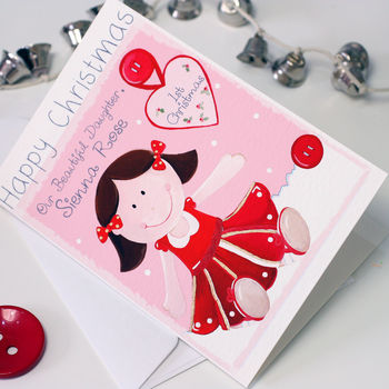 Personalised Rag Doll Girl 1st Christmas Card, 6 of 7