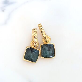 The Square Emerald Gold Plated Gemstone Earrings, 4 of 5