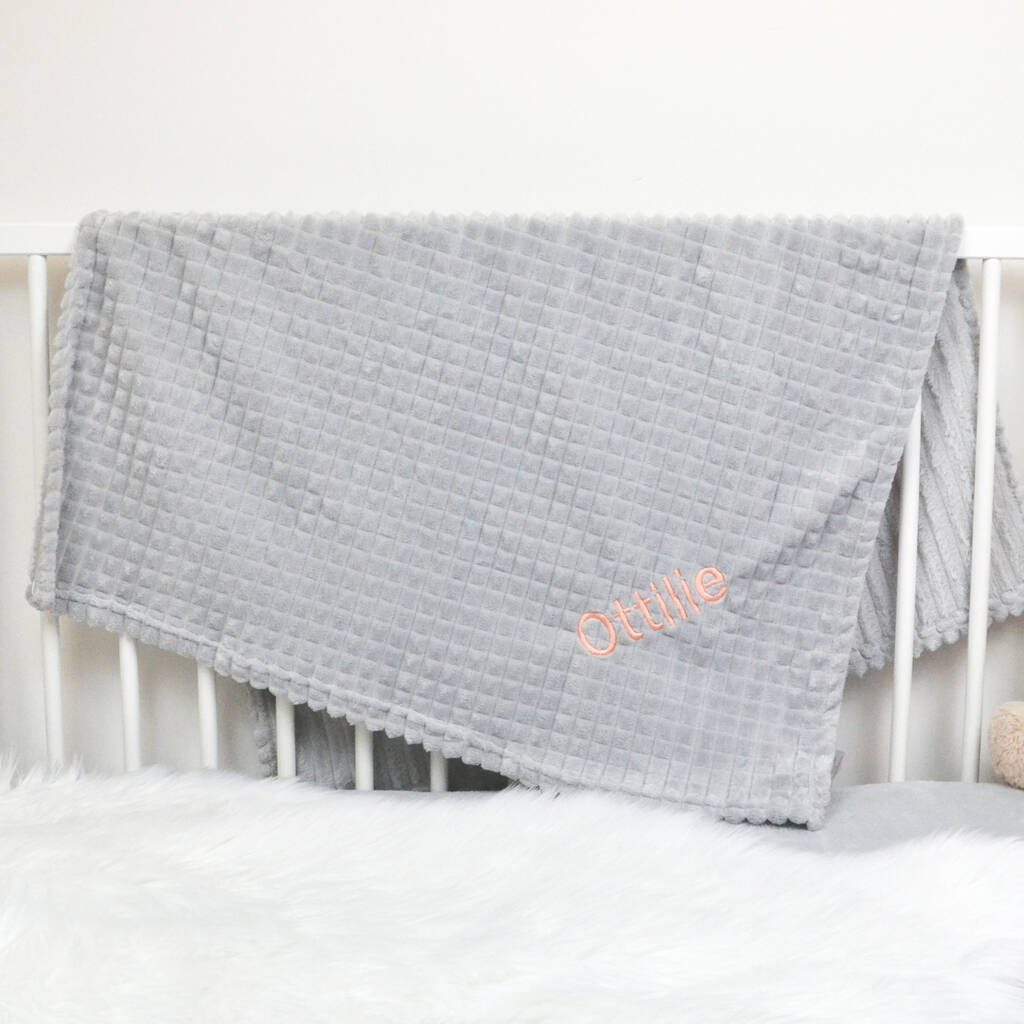 Personalised Grey Unisex Embossed Baby Blanket By D Caro