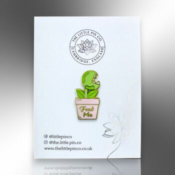Small Carnivorous Man Eating Flowerpot Plant Hard Enamel Pin Badge, Feed Me Brooch, 4 of 8