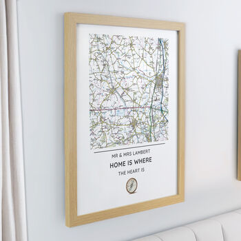 New Home Map Oak Framed Print Gift, 2 of 2