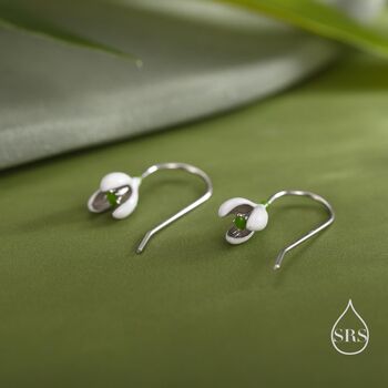 Enamel Painted Snowdrop Flower Drop Earrings In Sterling Silver, 2 of 10