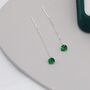 Emerald Green Cz Threader Earrings Sterling Silver, thumbnail 1 of 12