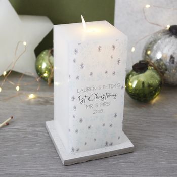 First Married Christmas LED Wax Snowflake Candle, 2 of 7