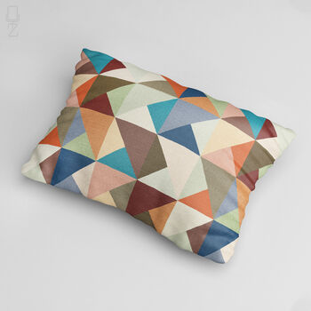 Multicoloured Geometric Lumbar Block Print Cushion Cover, 4 of 12