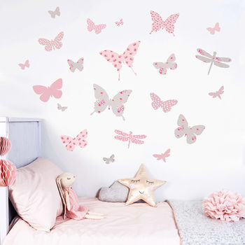 Vintage Floral Butterfly Fabric Wall Stickers, 3 of 4