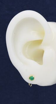 Sterling Silver Genuine Green Onyx Huggie Hoop Earrings, 9 of 10