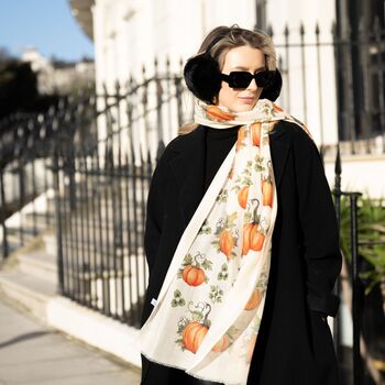 Halloween Pumpkins, Autumnal Print Scarf In Personalised Gift Box, 6 of 6