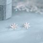 Small Snowflake Stud Earrings In Sterling Silver, thumbnail 4 of 12