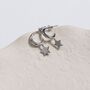 Alta Sterling Silver Moon Hoop Earrings With Star Drops, thumbnail 1 of 3