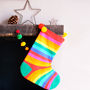 Personalised Christmas Stocking Pom Pom Rainbow Stripe, thumbnail 1 of 5