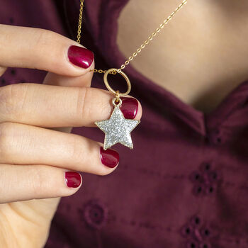 Sparkle Star Circle Charm Necklace, 3 of 9