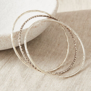 Textured Silver Skinny Stacking Bangle, 9 of 11