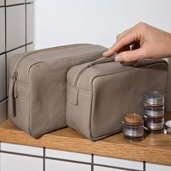 Leather Wash Bag Stone Two Sizes, 4 of 10