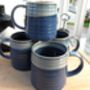 Set Of Four Reactive Glaze Brûlée Mugs In Denim, thumbnail 3 of 8