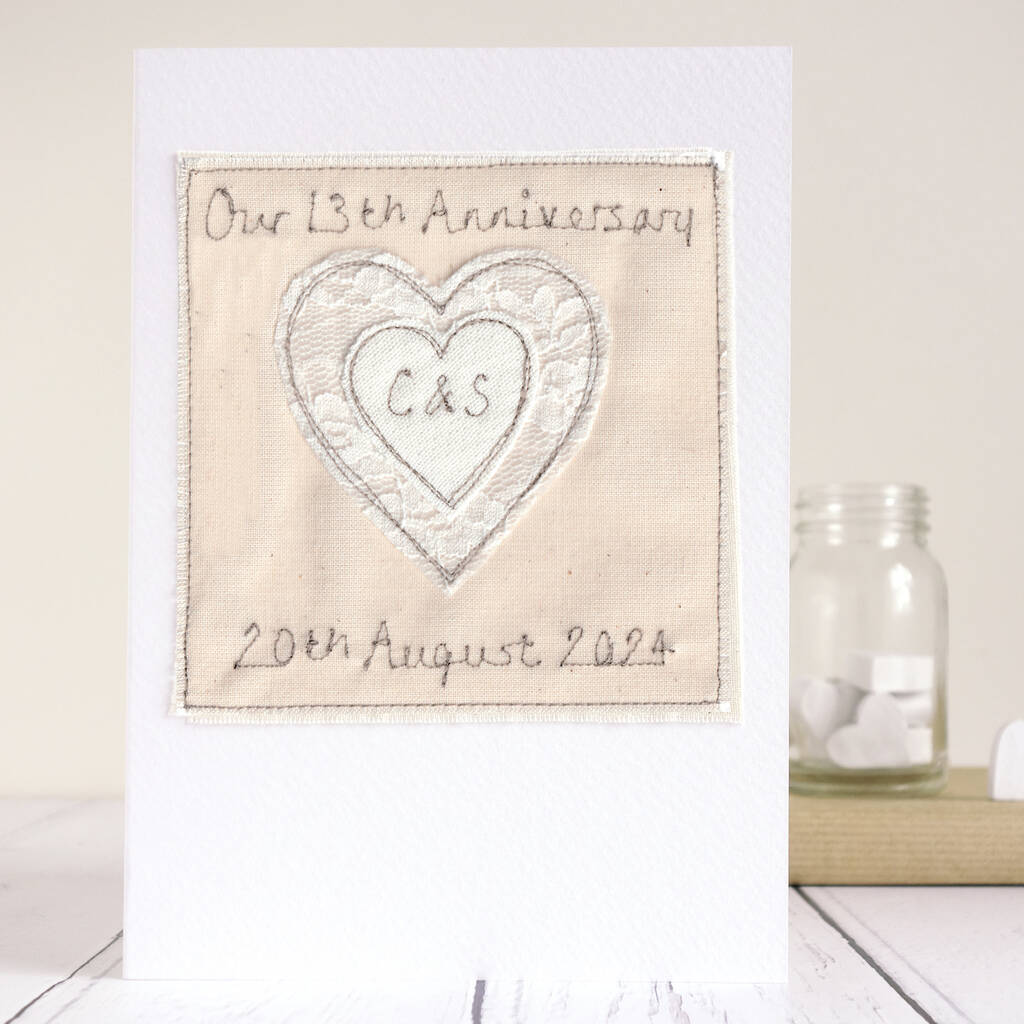 Personalised Lace 13th Wedding Anniversary Card By milly and pip gifts ...