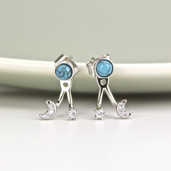 Two Way Turquoise Moon And Star Earrings, 2 of 11