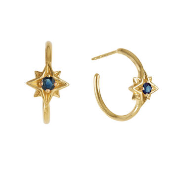 Guiding North Star Birthstone Gold Plated Hoop Earrings Emerald, Sapphire Or Rhodolite, 6 of 10