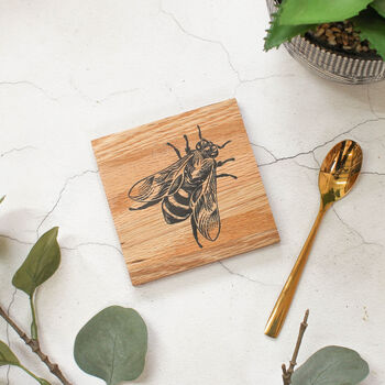 Oak Coaster, Bee Design, 2 of 2
