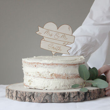 Personalised Traditional Wooden Wedding Cake Topper, 2 of 5