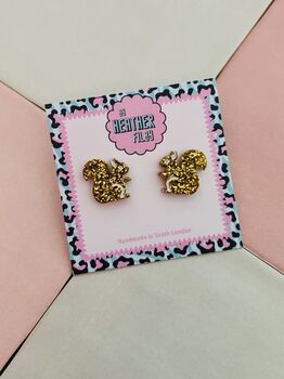 Squirrel Glitter Resin Studs / Forest Lover Gift / Cute Wildlife Accessories / Handmade Jewellery, 4 of 5