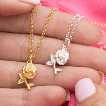 Gold Plated Rose Flower Necklace, 2 of 6