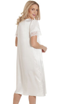 British Made Ivory Short Sleeved Satin Nightdress With Lace Detail Ladies Size 8 To 28 UK, 5 of 5