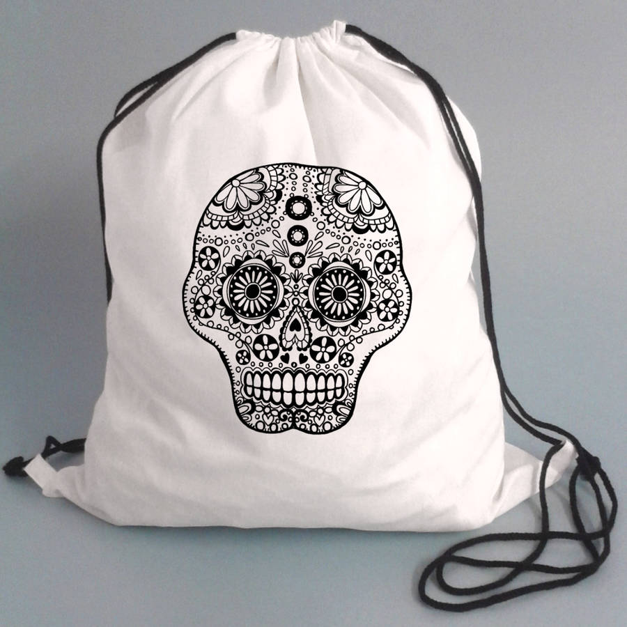 Drawstring Bag To Colour In With Skull By Pink Pineapple Home & Gifts ...