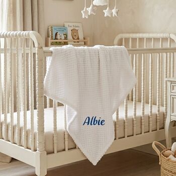 Personalised Blue Honeycomb Baby Blanket, 6 of 12