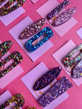 Pack Of Two Glitter Resin Hair Clips, 3 of 5