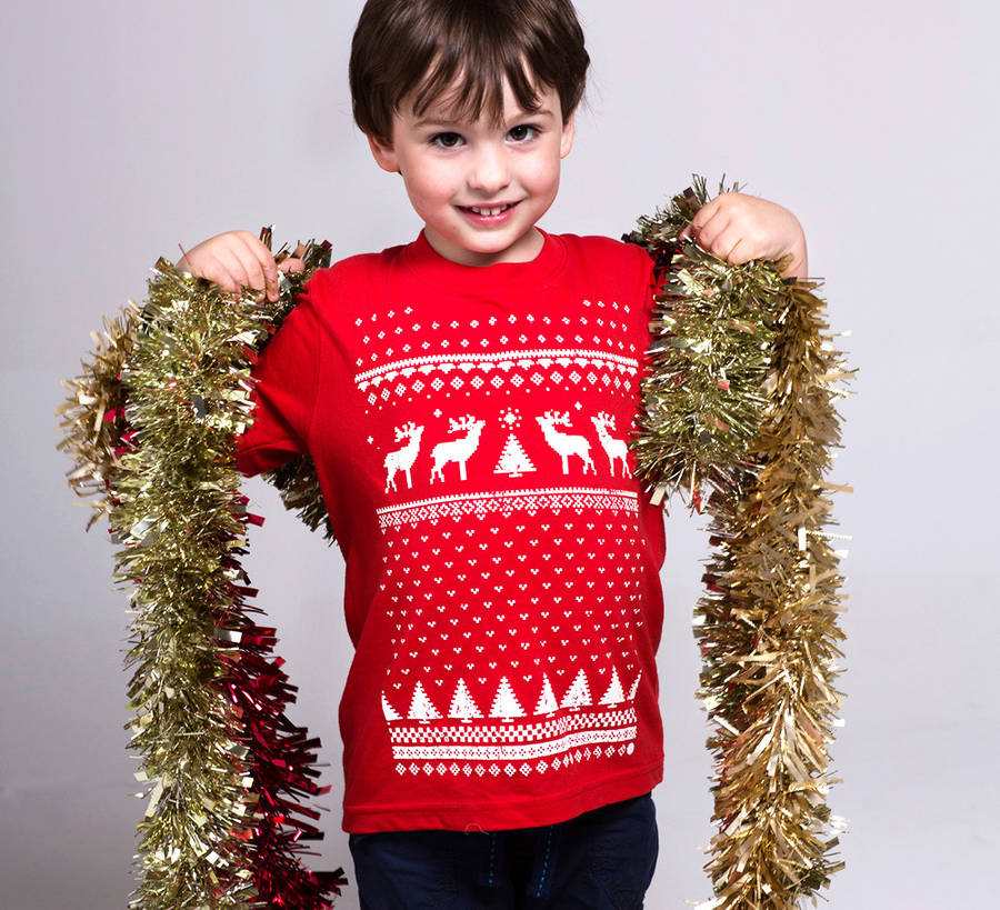 Childrens Festive Christmas Reindeer Tshirt, 1 of 5
