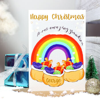 Personalised Rainbow Grandson Christmas Card, 2 of 10