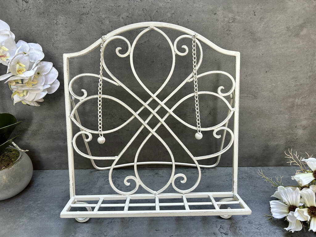 34cm White Distressed Metal Cookbook And Recipe Stand, 1 of 12