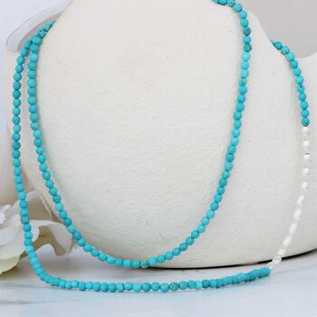 Long Turquoise Howlite Beaded Necklace With Sterling Silver Beads, 8 of 11