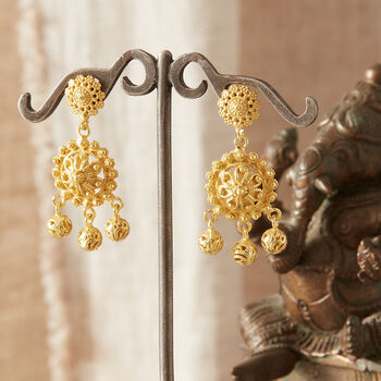 Gold Plated Silver Filigree Stud Ball Drop Earrings, 3 of 8