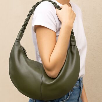 Half Moon Leather Shoulder Bag – Handmade With Braided Handle, 12 of 12