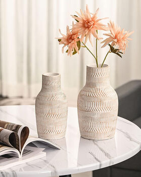 Farmhouse Vintage Beige Ceramic Vases Set Of Two, 2 of 6