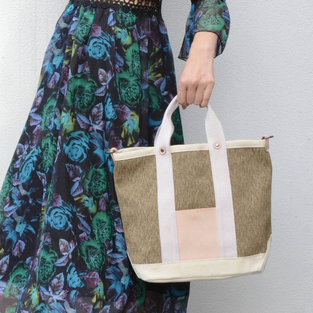 canvas and leather tote with shoulder strap by eazo