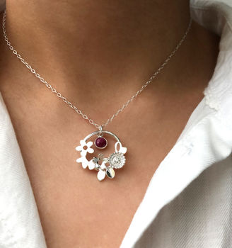 Sterling Silver Birthstone And Flower Necklace, 8 of 11