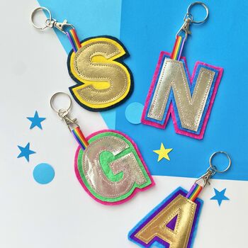 Two Tone Letter Rainbow Keyring Made With Vegan Leather, 9 of 9