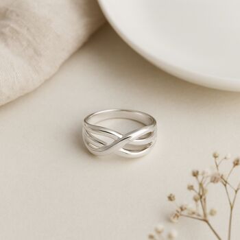 Recycled Sterling Silver Crossover Band Ring, 4 of 6