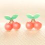 Enamel Red Cherry Stud Earrings, thumbnail 2 of 3