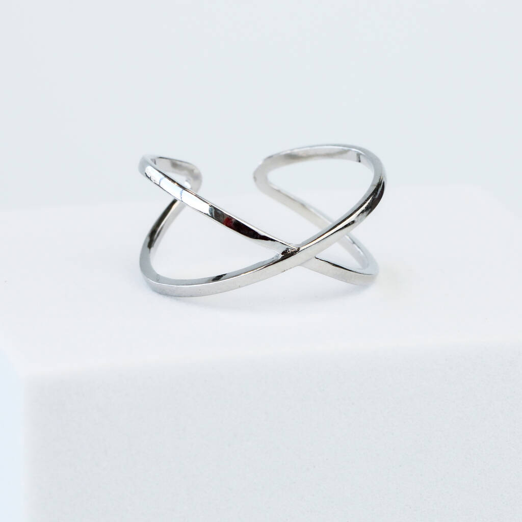Sterling Silver Double Band Crossover Adjustable Ring, 1 of 5