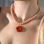 Peach Bead And Orange Flower Necklace, thumbnail 4 of 4
