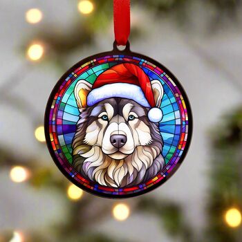 Alaskan Malamute In Santa Hat Suncatcher Decoration, 6 of 6