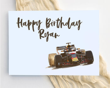 Personalised Adult Birthday Card Racing Car, 2 of 4