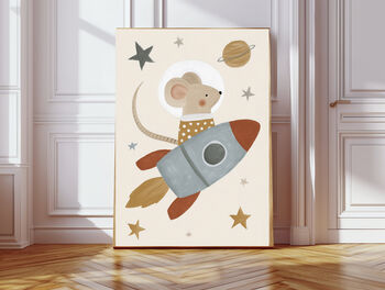 Rocket Space Mouse Nursery Art Print, 2 of 3