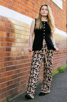 Brown Leopard Print Knit Wide Trousers, 5 of 9