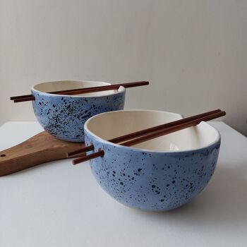 Speckled Blue Noodle Bowl With Chopsticks, 3 of 10