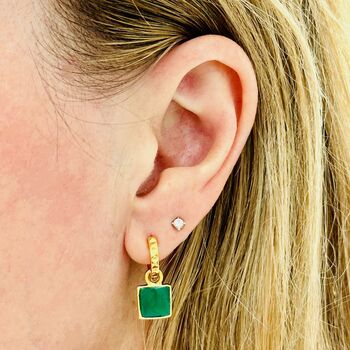 The Square Green Onyx Gold Plated Gemstone Earrings, 2 of 6